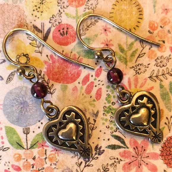 Silpada Sterling Silver Garnet Engraved Heart Earrings W0953 - Picture 13 of 13